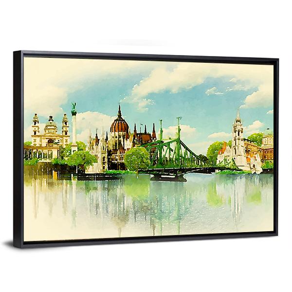 Watercolor Illustration BUDAPEST View Canvas Wall Art-3 Horizontal-Gallery Wrap-25" x 16"-Tiaracle