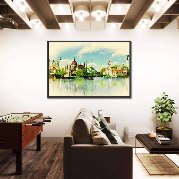 Watercolor Illustration BUDAPEST View Canvas Wall Art-3 Horizontal-Gallery Wrap-25" x 16"-Tiaracle