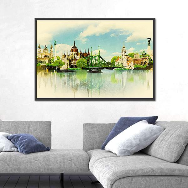 Watercolor Illustration BUDAPEST View Canvas Wall Art-3 Horizontal-Gallery Wrap-25" x 16"-Tiaracle