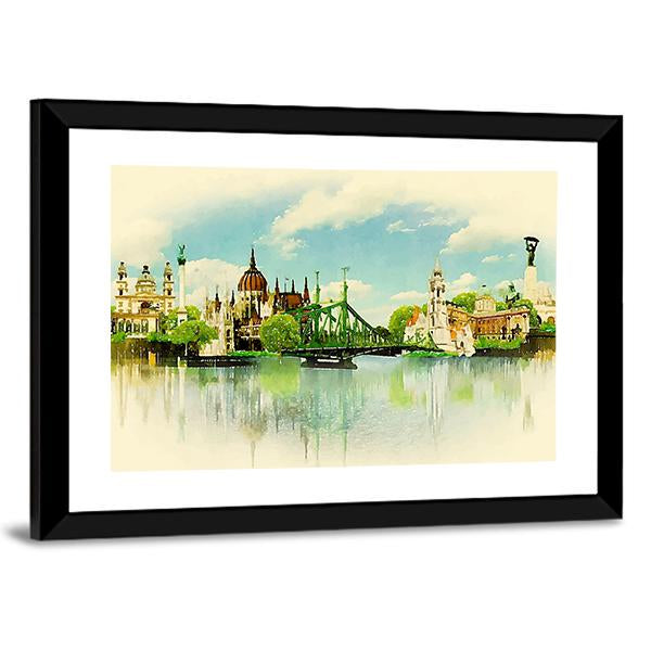 Watercolor Illustration BUDAPEST View Canvas Wall Art-3 Horizontal-Gallery Wrap-25" x 16"-Tiaracle