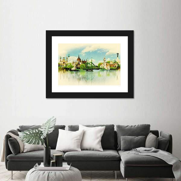 Watercolor Illustration BUDAPEST View Canvas Wall Art-3 Horizontal-Gallery Wrap-25" x 16"-Tiaracle