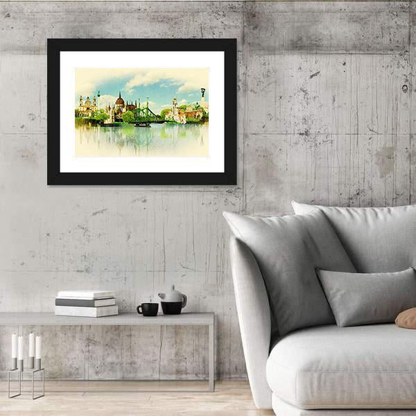 Watercolor Illustration BUDAPEST View Canvas Wall Art-3 Horizontal-Gallery Wrap-25" x 16"-Tiaracle