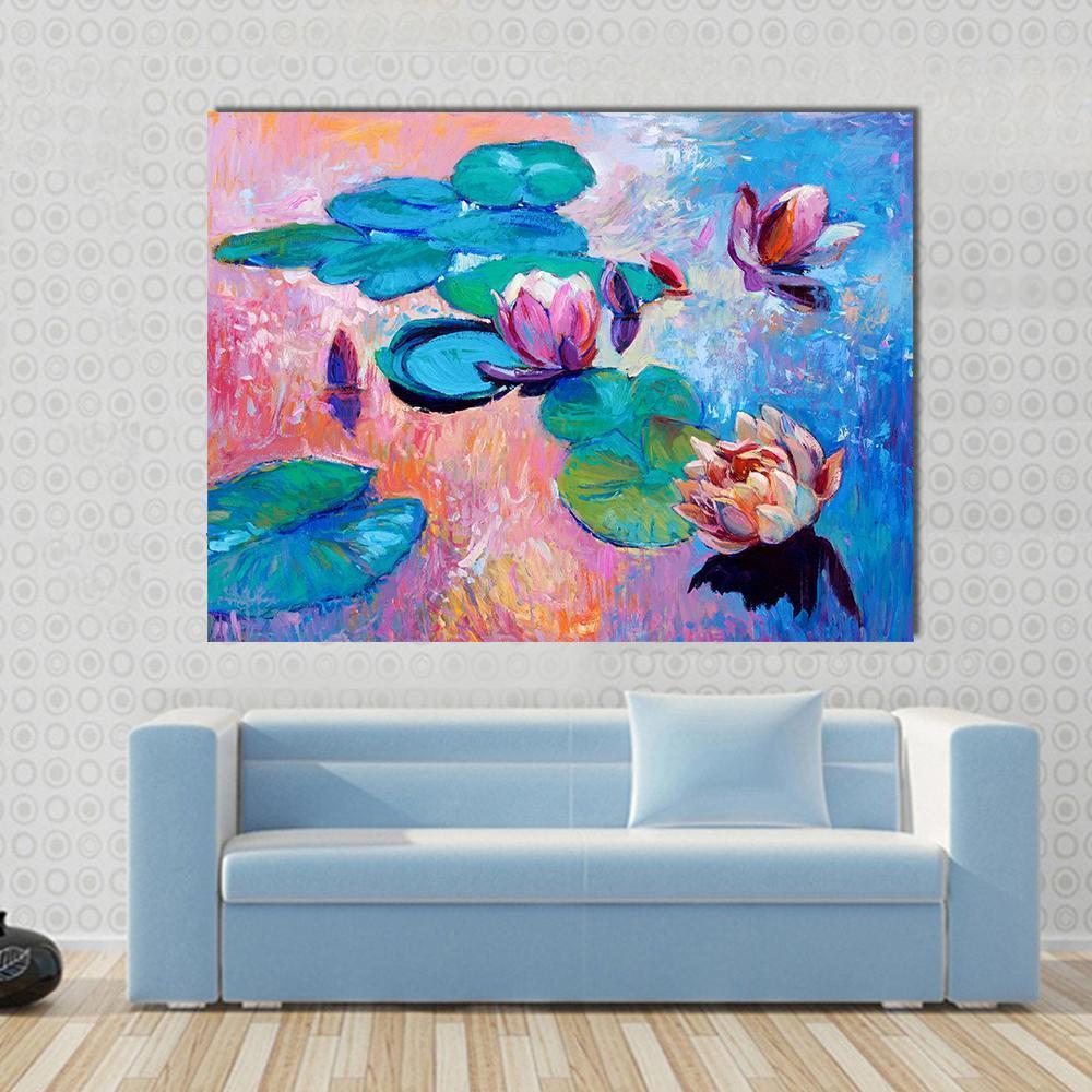 Watercolor Lilies Canvas Wall Art-1 Piece-Gallery Wrap-48" x 32"-Tiaracle
