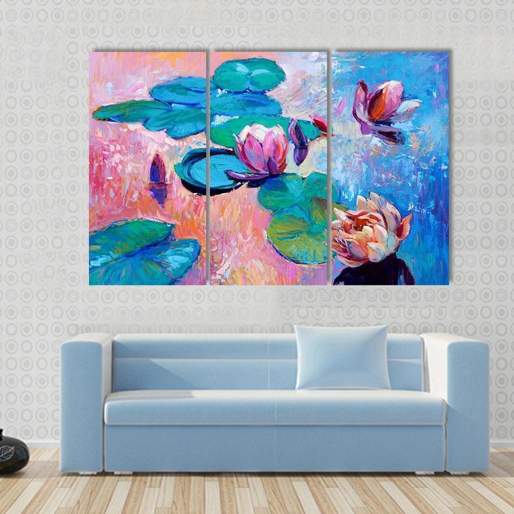 Watercolor Lilies Canvas Wall Art-3 Horizontal-Gallery Wrap-37" x 24"-Tiaracle