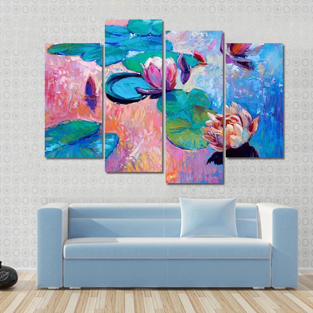 Watercolor Lilies Canvas Wall Art-4 Pop-Gallery Wrap-50" x 32"-Tiaracle