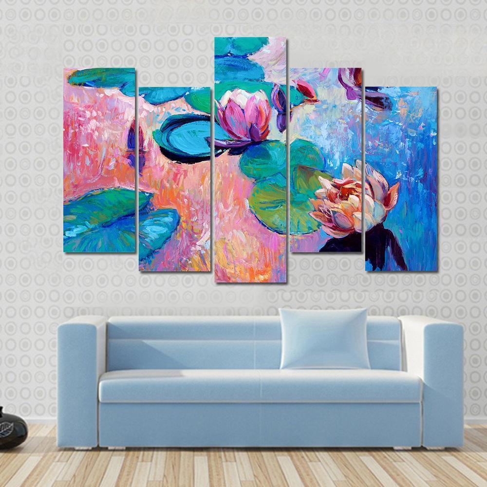 Watercolor Lilies Canvas Wall Art-5 Pop-Gallery Wrap-47" x 32"-Tiaracle