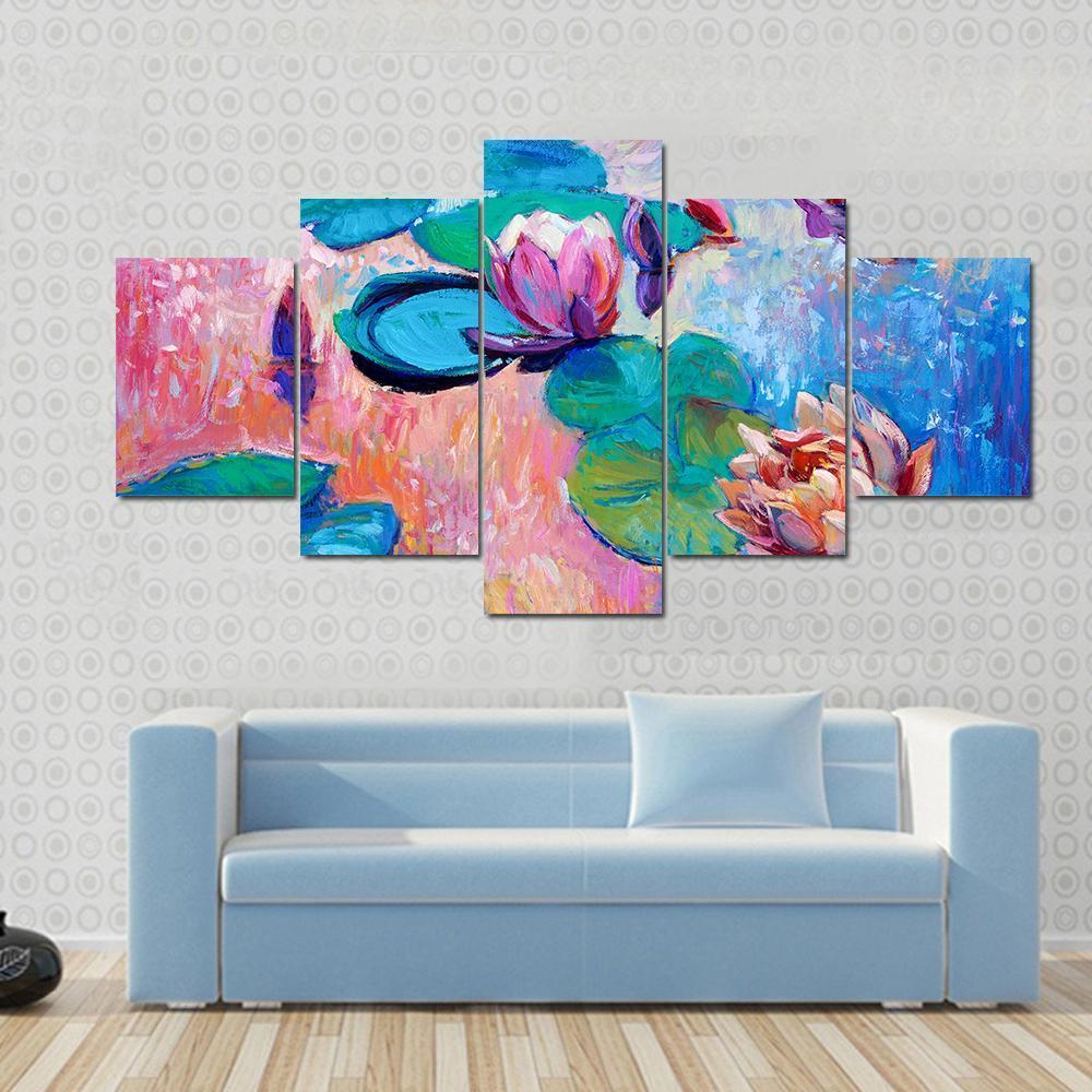 Watercolor Lilies Canvas Wall Art-5 Star-Gallery Wrap-62" x 32"-Tiaracle