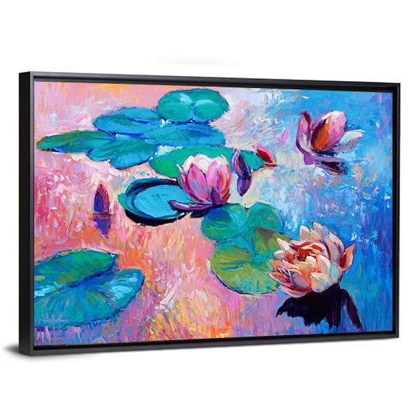 Watercolor Lilies Canvas Wall Art-3 Horizontal-Gallery Wrap-25" x 16"-Tiaracle