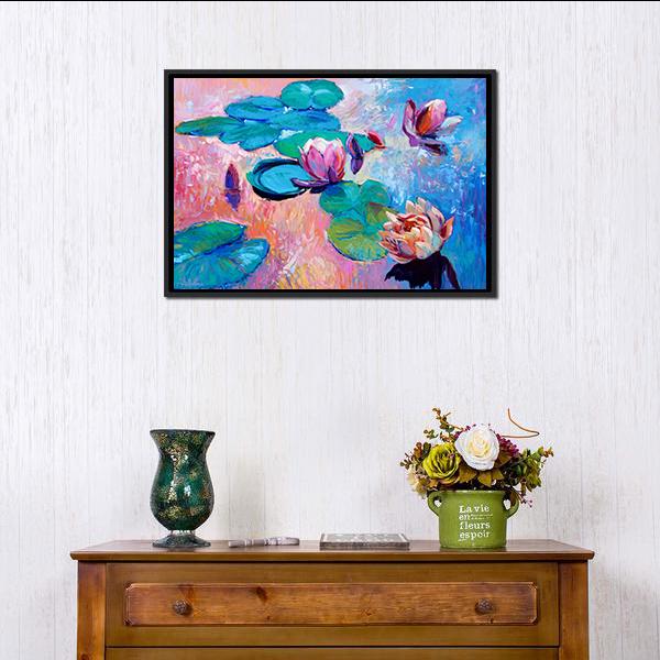 Watercolor Lilies Canvas Wall Art-1 Piece-Floating Frame-24" x 16"-Tiaracle