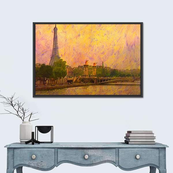 Watercolor Painting Of Eiffel Tower Paris Canvas Wall Art-1 Piece-Floating Frame-24" x 16"-Tiaracle