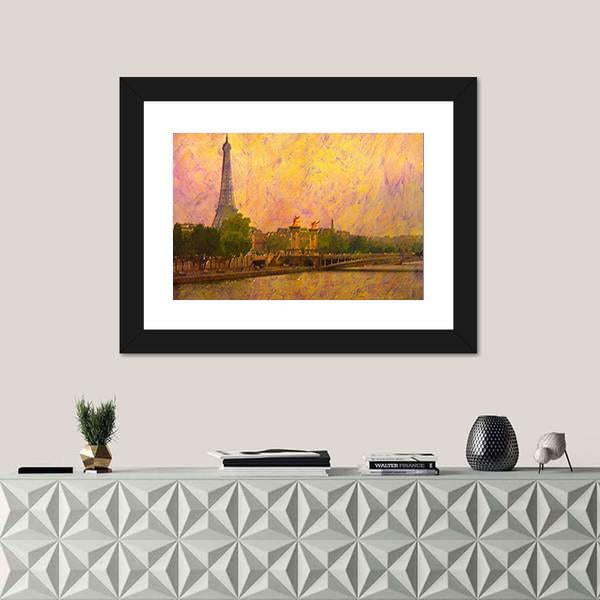 Watercolor Painting Of Eiffel Tower Paris Canvas Wall Art-1 Piece-Framed Print-20" x 16"-Tiaracle