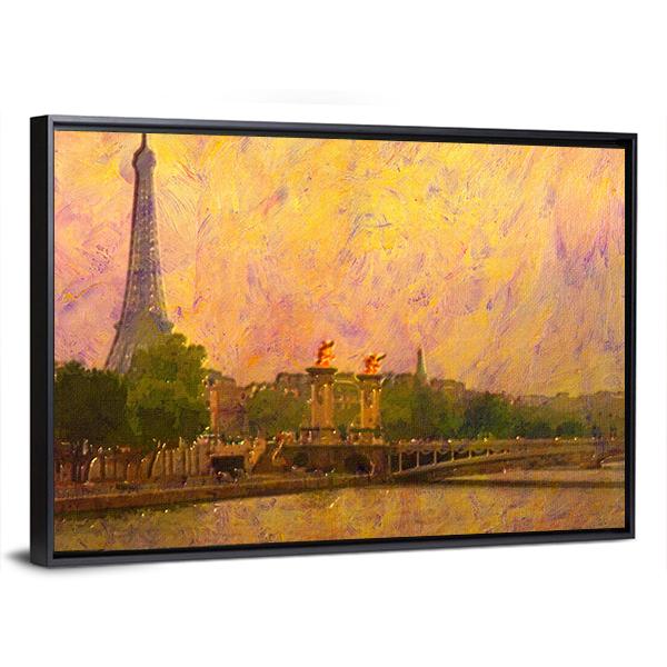 Watercolor Painting Of Eiffel Tower Paris Canvas Wall Art-3 Horizontal-Gallery Wrap-25" x 16"-Tiaracle