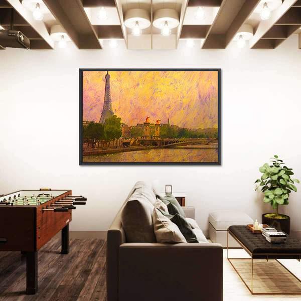 Watercolor Painting Of Eiffel Tower Paris Canvas Wall Art-3 Horizontal-Gallery Wrap-25" x 16"-Tiaracle