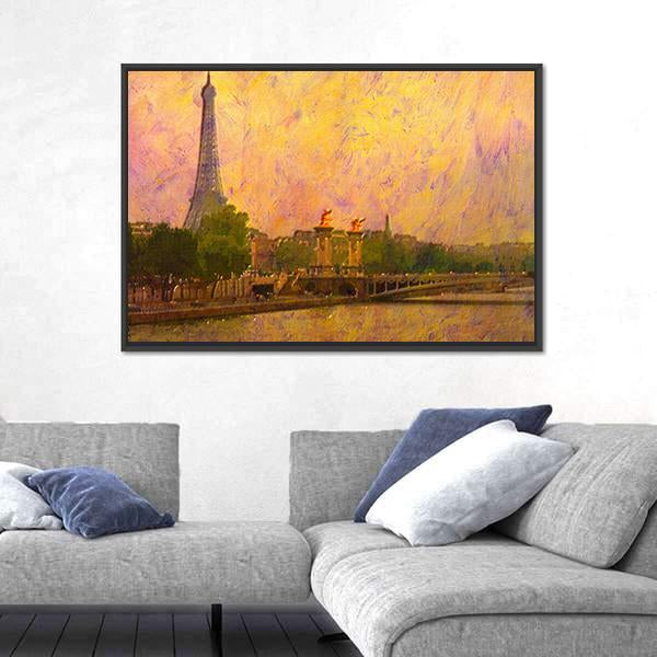 Watercolor Painting Of Eiffel Tower Paris Canvas Wall Art-3 Horizontal-Gallery Wrap-25" x 16"-Tiaracle