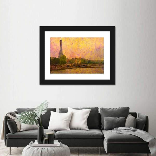 Watercolor Painting Of Eiffel Tower Paris Canvas Wall Art-3 Horizontal-Gallery Wrap-25" x 16"-Tiaracle