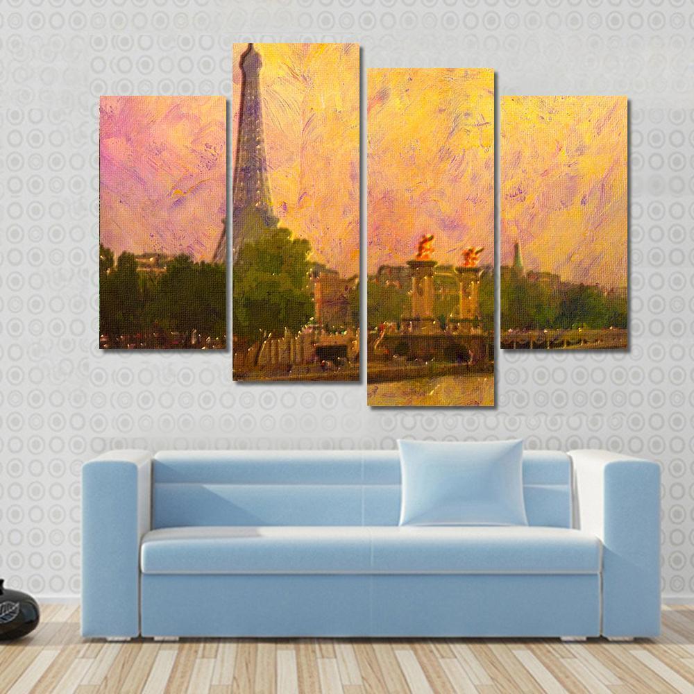 Watercolor Painting Of Eiffel Tower Paris Canvas Wall Art-4 Pop-Gallery Wrap-50" x 32"-Tiaracle