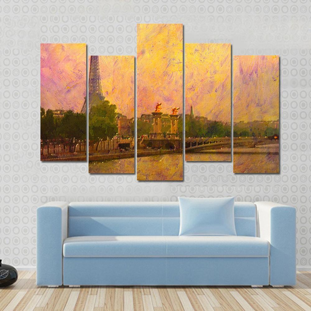 Watercolor Painting Of Eiffel Tower Paris Canvas Wall Art-5 Pop-Gallery Wrap-47" x 32"-Tiaracle