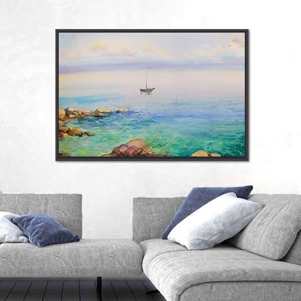 Watercolor Painting Seascape Canvas Wall Art-3 Horizontal-Gallery Wrap-25" x 16"-Tiaracle