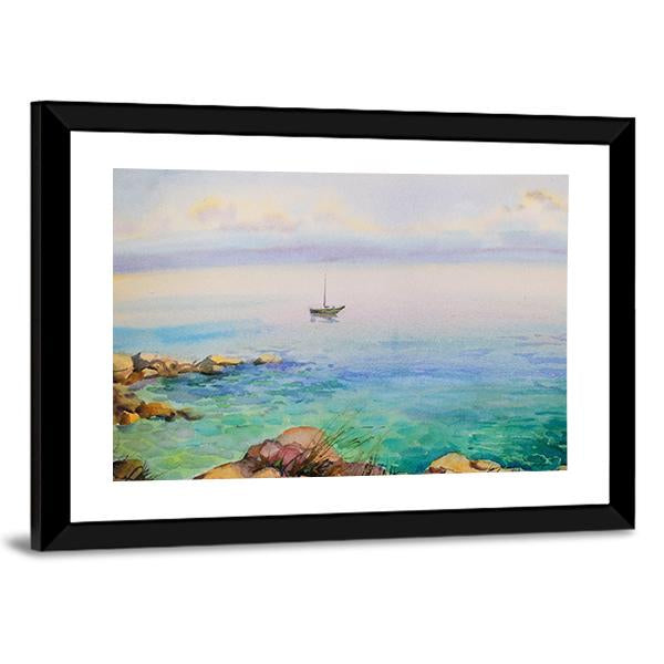 Watercolor Painting Seascape Canvas Wall Art-3 Horizontal-Gallery Wrap-25" x 16"-Tiaracle