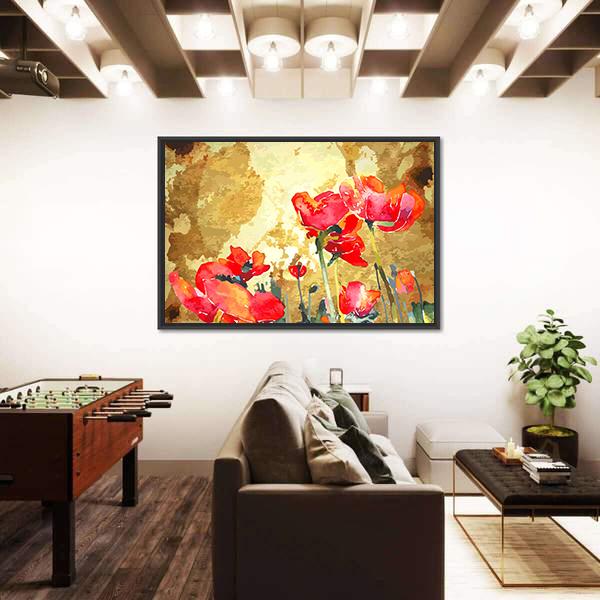 Watercolor Poppy Flower Canvas Wall Art-3 Horizontal-Gallery Wrap-25" x 16"-Tiaracle