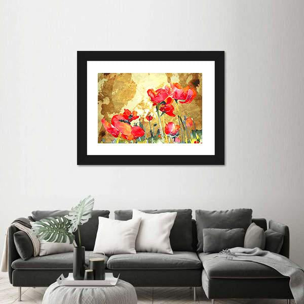 Watercolor Poppy Flower Canvas Wall Art-3 Horizontal-Gallery Wrap-25" x 16"-Tiaracle