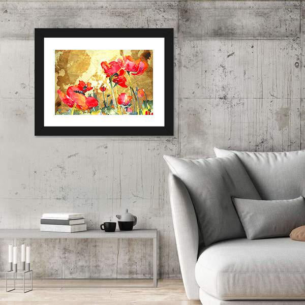 Watercolor Poppy Flower Canvas Wall Art-3 Horizontal-Gallery Wrap-25" x 16"-Tiaracle