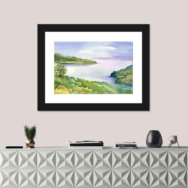 Watercolor River Nature Landscape Canvas Wall Art-1 Piece-Framed Print-20" x 16"-Tiaracle
