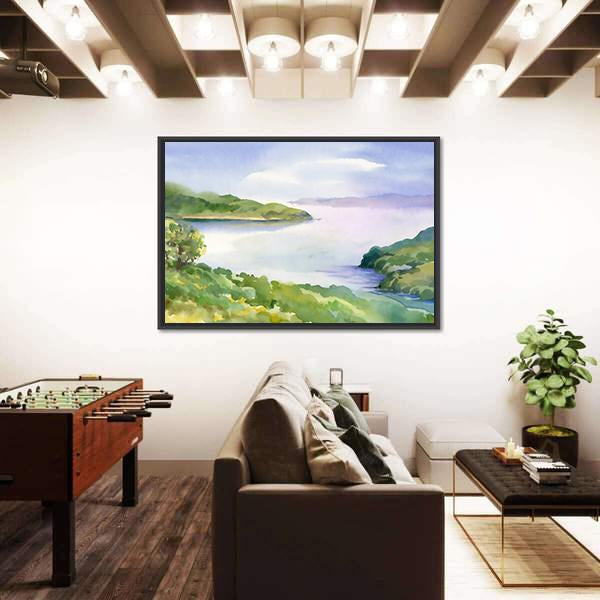 Watercolor River Nature Landscape Canvas Wall Art-3 Horizontal-Gallery Wrap-25" x 16"-Tiaracle
