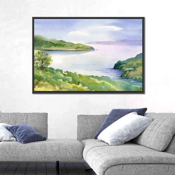 Watercolor River Nature Landscape Canvas Wall Art-3 Horizontal-Gallery Wrap-25" x 16"-Tiaracle