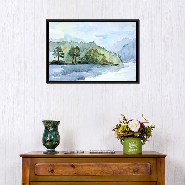 Watercolor Seascape Canvas Wall Art-1 Piece-Floating Frame-24" x 16"-Tiaracle