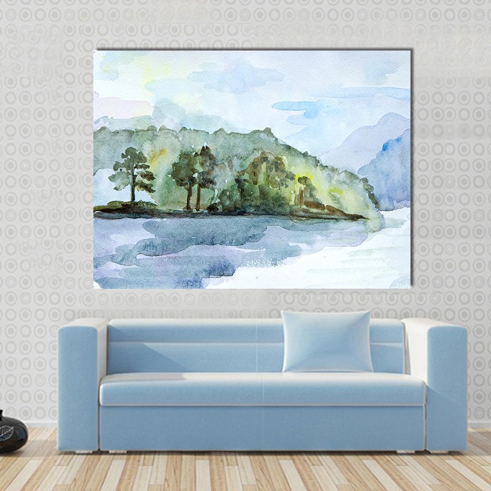 Watercolor Seascape Canvas Wall Art-1 Piece-Gallery Wrap-48" x 32"-Tiaracle