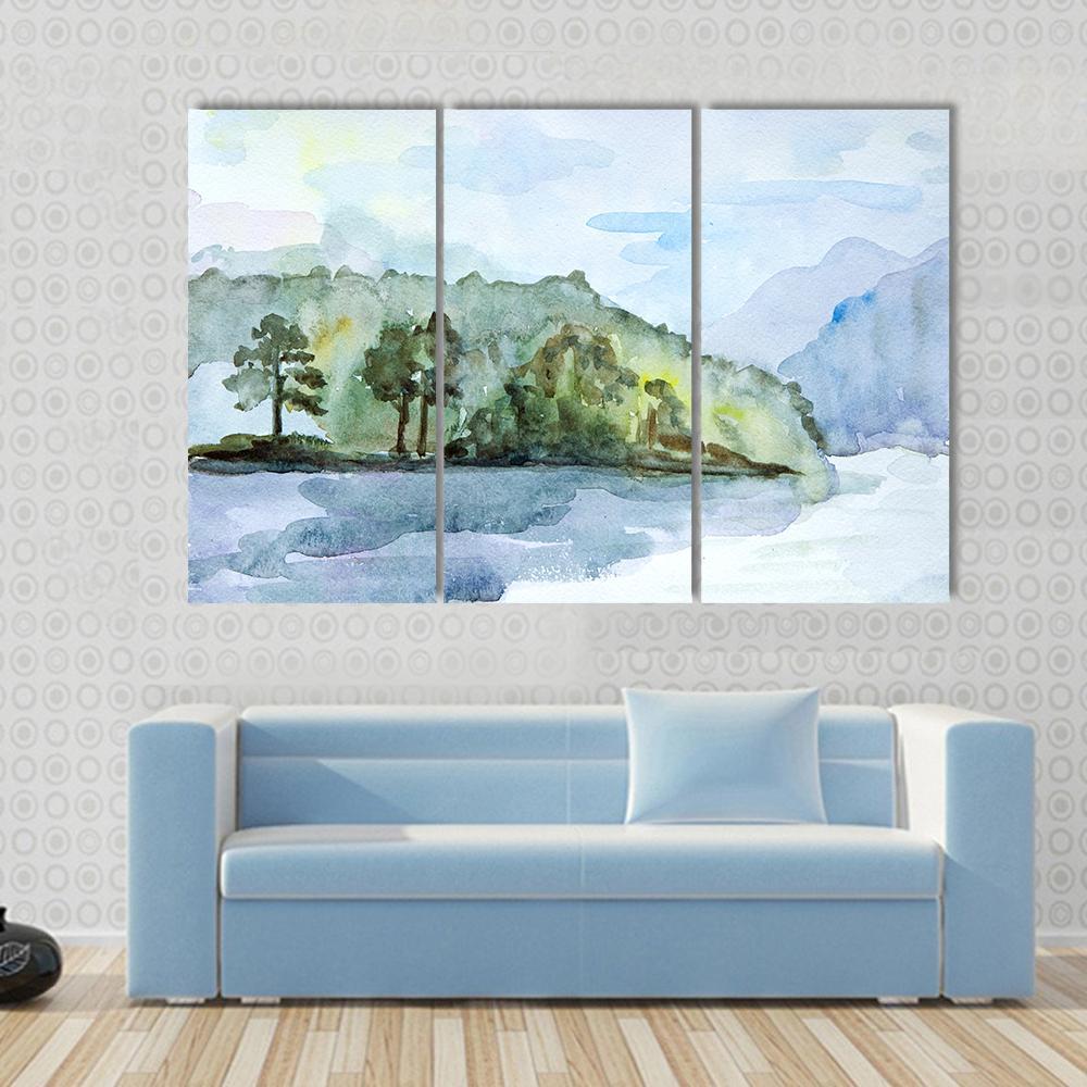 Watercolor Seascape Canvas Wall Art-3 Horizontal-Gallery Wrap-37" x 24"-Tiaracle