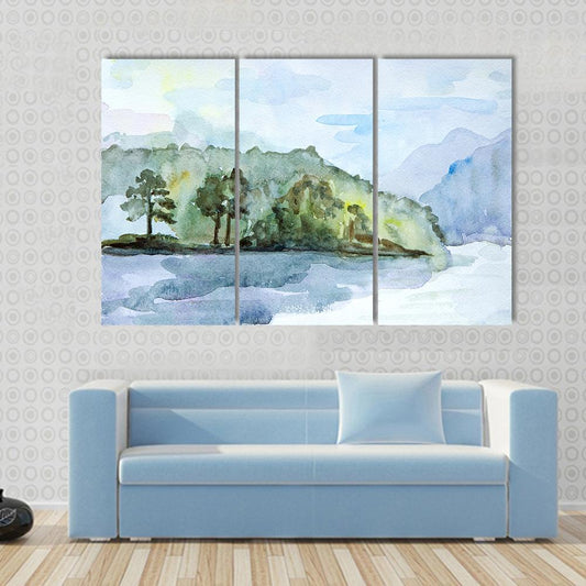 Watercolor Seascape Canvas Wall Art-3 Horizontal-Gallery Wrap-37" x 24"-Tiaracle