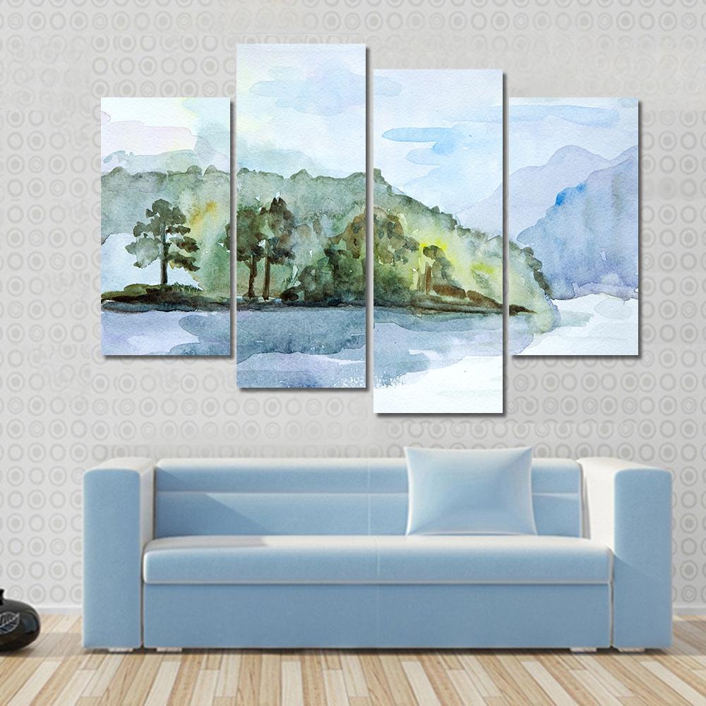 Watercolor Seascape Canvas Wall Art-4 Pop-Gallery Wrap-50" x 32"-Tiaracle