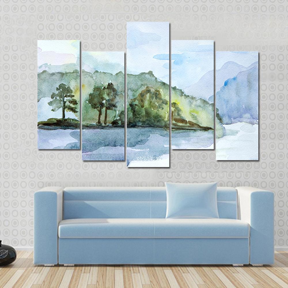 Watercolor Seascape Canvas Wall Art-5 Pop-Gallery Wrap-47" x 32"-Tiaracle