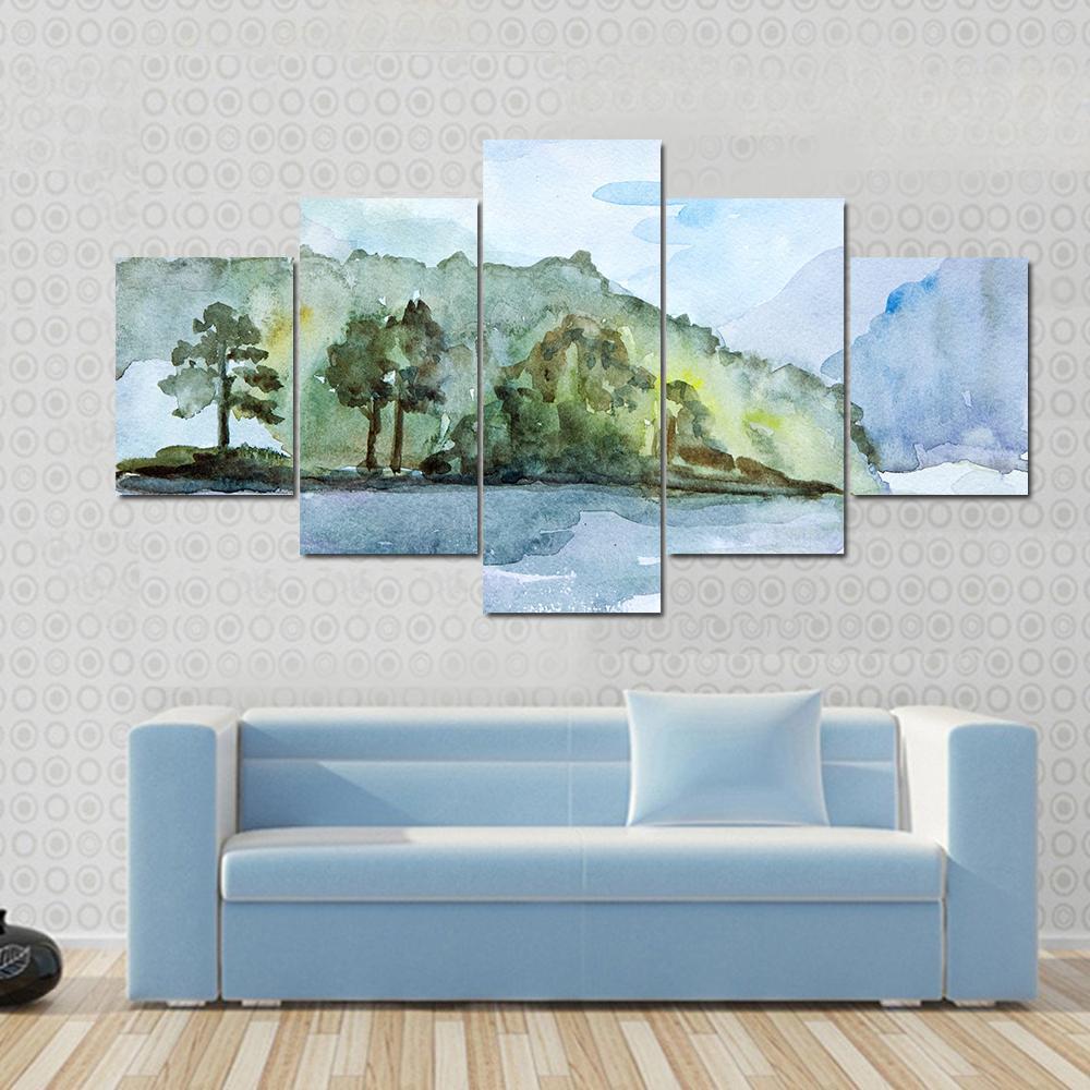 Watercolor Seascape Canvas Wall Art-5 Star-Gallery Wrap-62" x 32"-Tiaracle