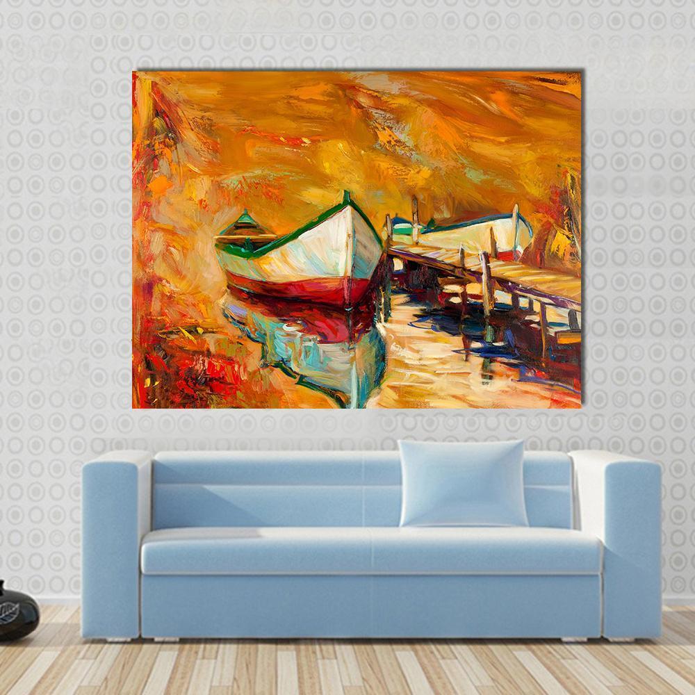 Abstract Boat & Jetty Canvas Wall Art-1 Piece-Gallery Wrap-48" x 32"-Tiaracle
