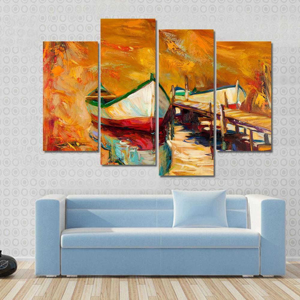 Abstract Boat & Jetty Canvas Wall Art-4 Pop-Gallery Wrap-50" x 32"-Tiaracle