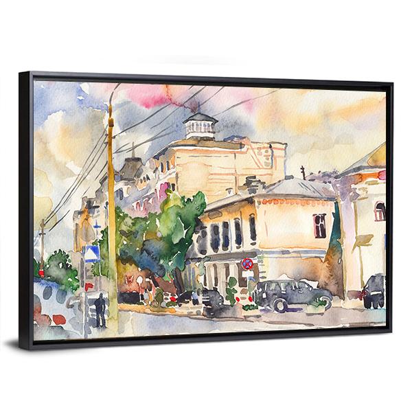 Watercolor Sketch Of City Illustration Canvas Wall Art-3 Horizontal-Gallery Wrap-25" x 16"-Tiaracle