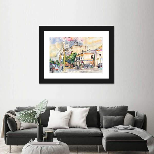 Watercolor Sketch Of City Illustration Canvas Wall Art-3 Horizontal-Gallery Wrap-25" x 16"-Tiaracle