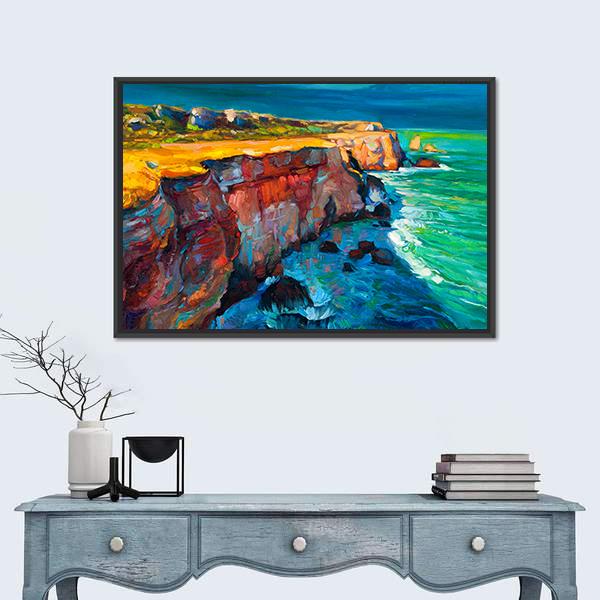 Watercolor Sketch Of Cliffs And Ocean Canvas Wall Art-1 Piece-Floating Frame-24" x 16"-Tiaracle