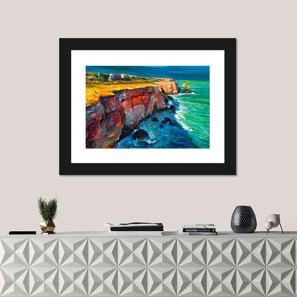 Watercolor Sketch Of Cliffs And Ocean Canvas Wall Art-1 Piece-Framed Print-20" x 16"-Tiaracle