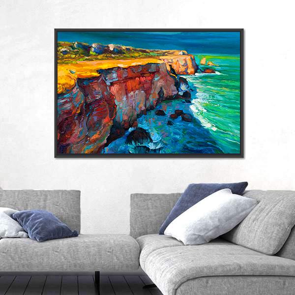 Watercolor Sketch Of Cliffs And Ocean Canvas Wall Art-3 Horizontal-Gallery Wrap-25" x 16"-Tiaracle