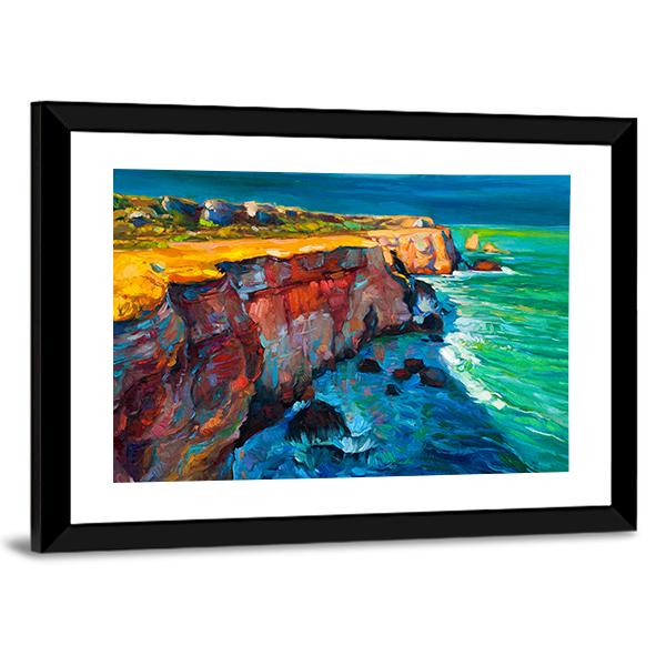Watercolor Sketch Of Cliffs And Ocean Canvas Wall Art-3 Horizontal-Gallery Wrap-25" x 16"-Tiaracle