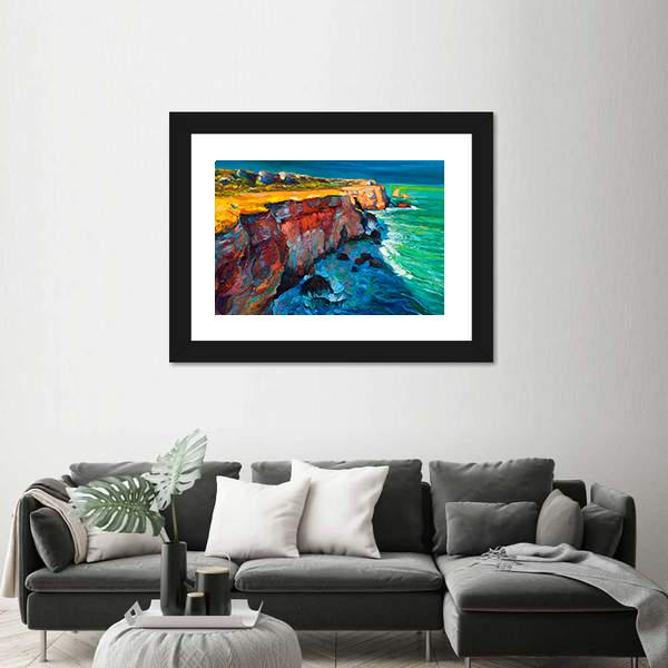 Watercolor Sketch Of Cliffs And Ocean Canvas Wall Art-3 Horizontal-Gallery Wrap-25" x 16"-Tiaracle