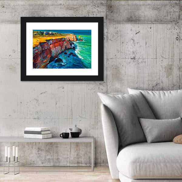 Watercolor Sketch Of Cliffs And Ocean Canvas Wall Art-3 Horizontal-Gallery Wrap-25" x 16"-Tiaracle