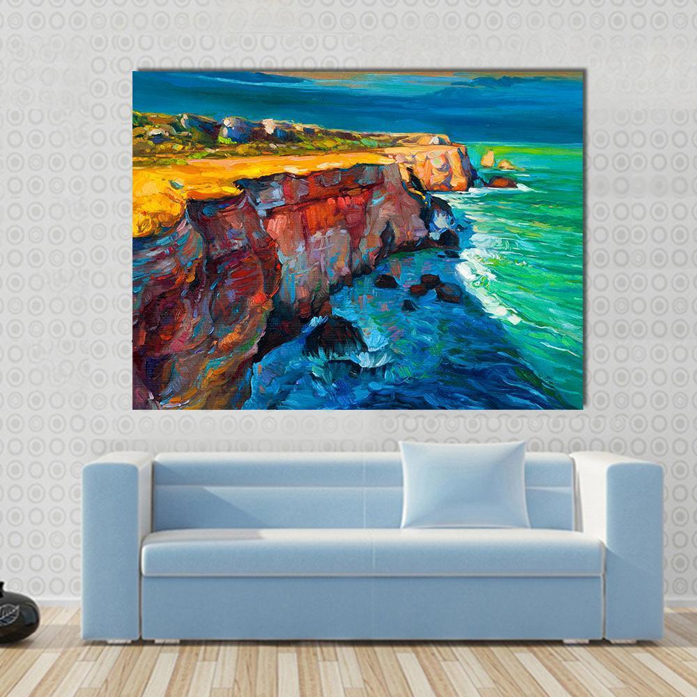 Watercolor Sketch Of Cliffs And Ocean Canvas Wall Art-1 Piece-Gallery Wrap-48" x 32"-Tiaracle
