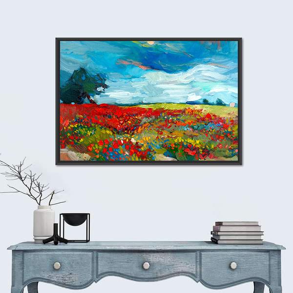 Watercolor Sketch Of Fields Of Flowers Canvas Wall Art-1 Piece-Floating Frame-24" x 16"-Tiaracle