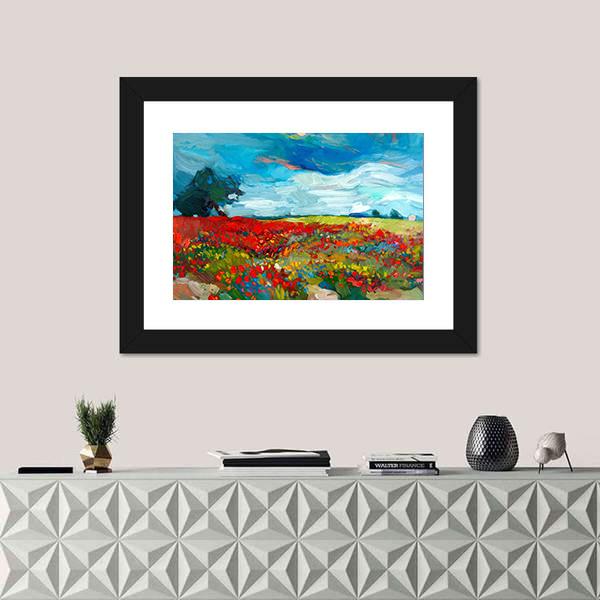 Watercolor Sketch Of Fields Of Flowers Canvas Wall Art-1 Piece-Framed Print-20" x 16"-Tiaracle