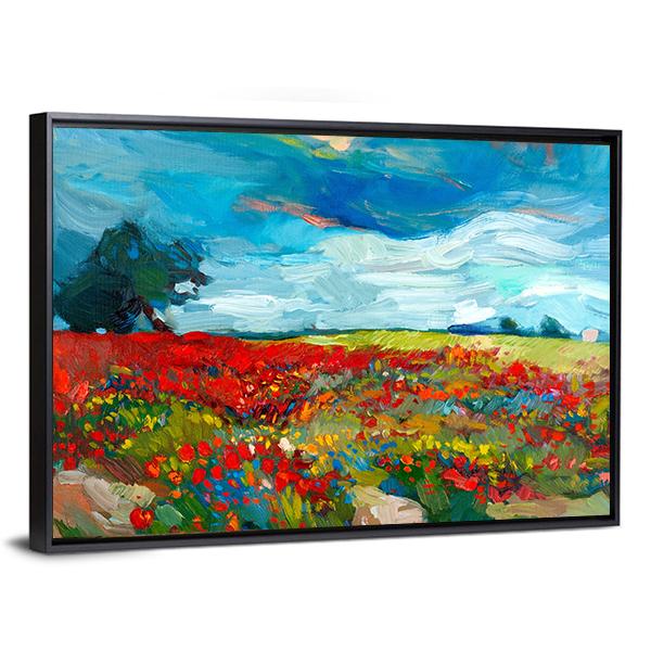 Watercolor Sketch Of Fields Of Flowers Canvas Wall Art-3 Horizontal-Gallery Wrap-25" x 16"-Tiaracle